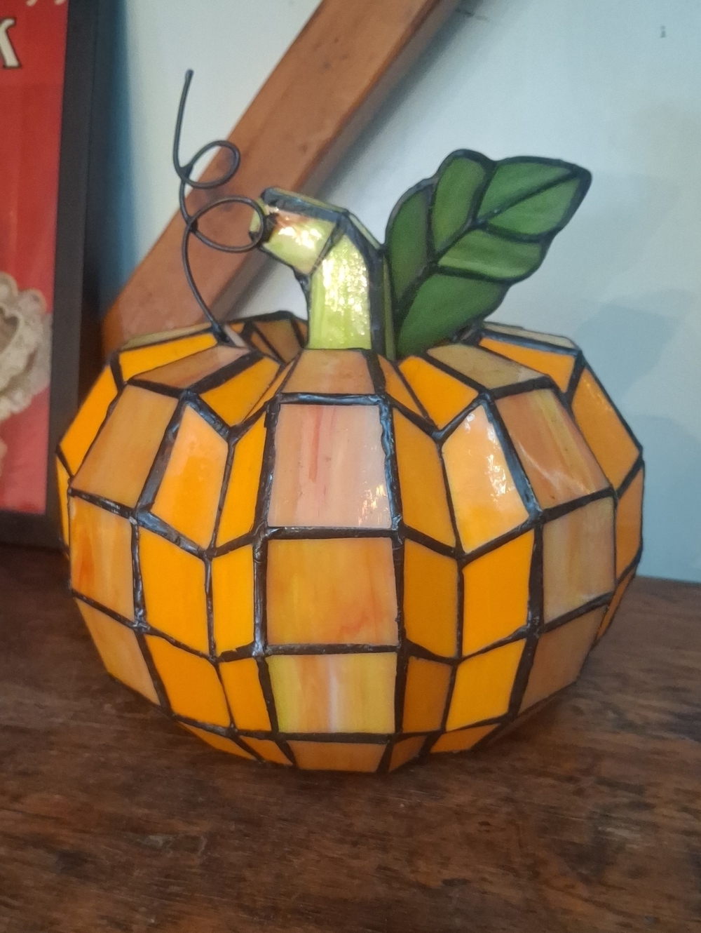 Stained Glass Pumpkin Sculpture - Orange by